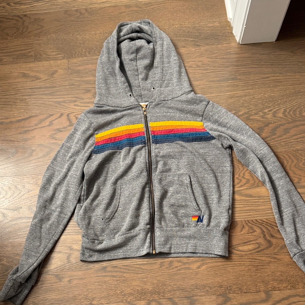 Gray Aviator nation Hoodie with Rainbow Stripes